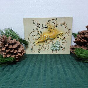 Vintage Reindeer Decorative 3 D Tile by Cheri Blum
